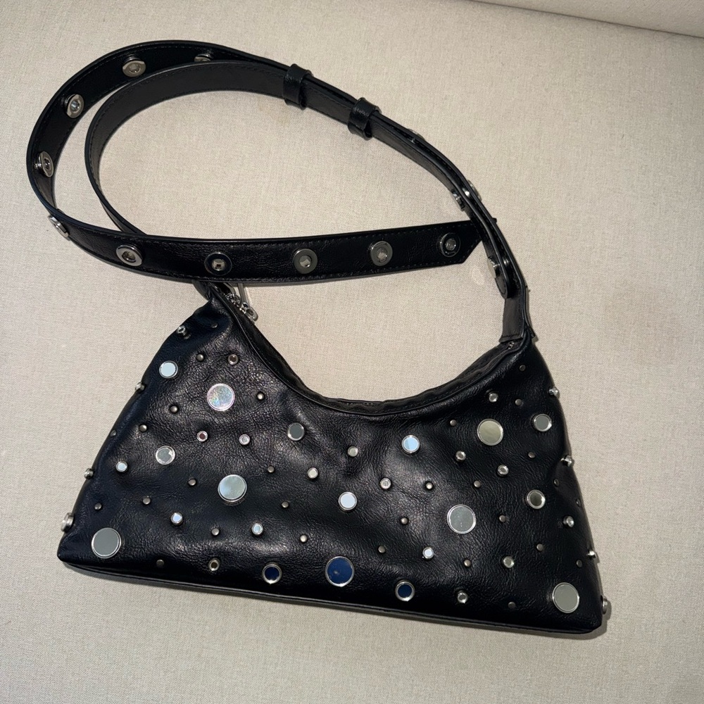 Zara Black Shoulder Bag with Mirror Studs